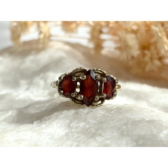 Art Deco Garnet Vermeil Overlay 925 Sterling Silver Vintage Ring - sz 6.75 - Picture 9 of 15